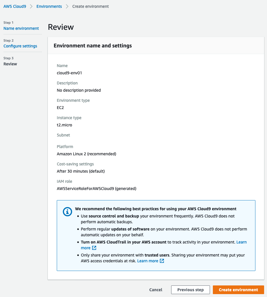 cloud9 create env step3